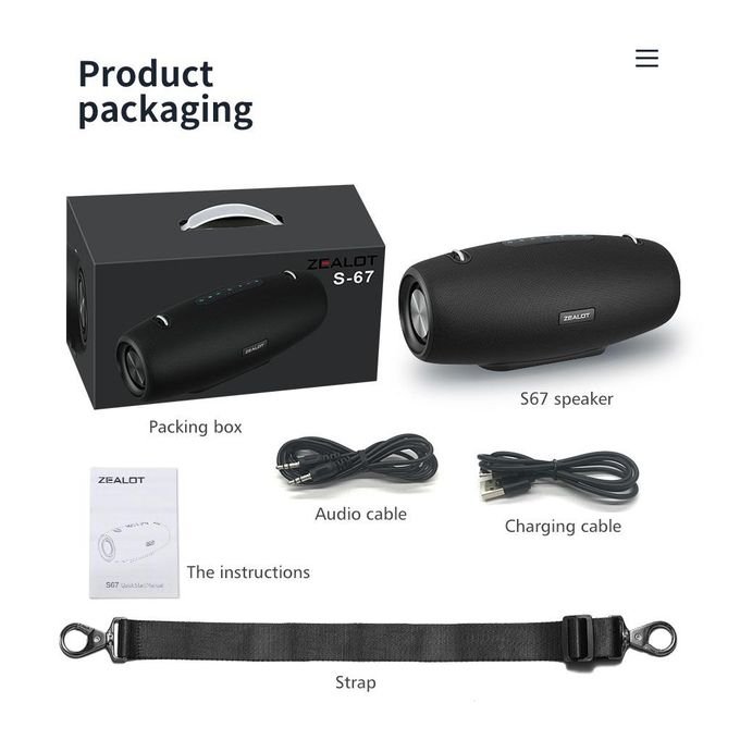 Zealot S67 Bluetooth Speaker – 60W Power | 14,400mAh Battery