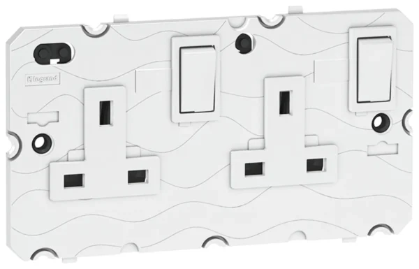 Wall Socket UK White 2 Gang Switched Electrical Socket, Type G - British, 13A, Flush Mount, IP20