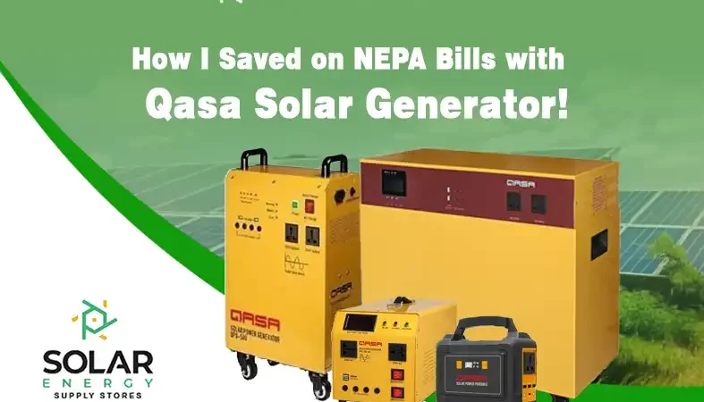 Qasa solar generator with yellow casing placed outdoors under sunlight