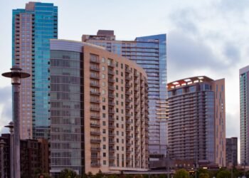 Downtown Austin, Texas skyline with high-rise buildings under the sky