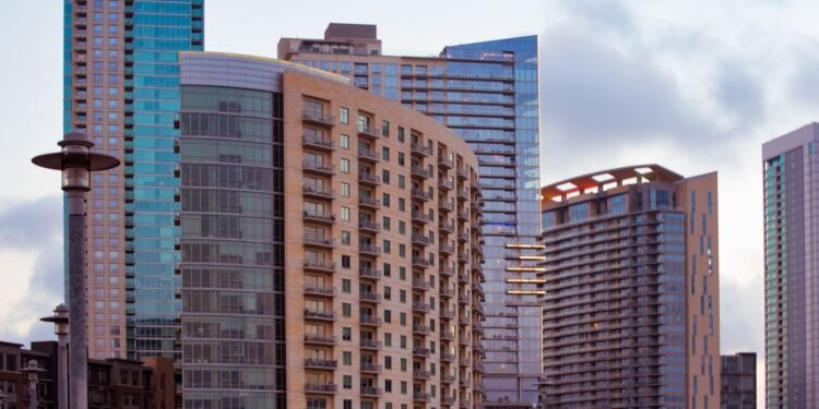 Downtown Austin, Texas skyline with high-rise buildings under the sky