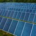 Rows of blue solar panels lined up at a photovoltaic power station