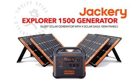 Jackery solar generator connected to portable solar panels outdoors